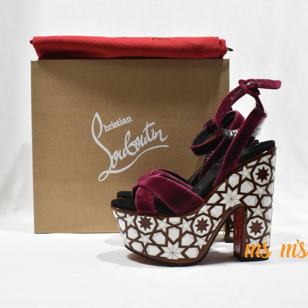 NIB CHRISTIAN LOUBOUTIN Velvet Platform Sandals Heels - Picture 1 of 9